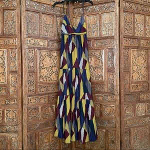 Ba&sh Maxi Abstract Pleated Spaghetti Crisscross Strap Dress